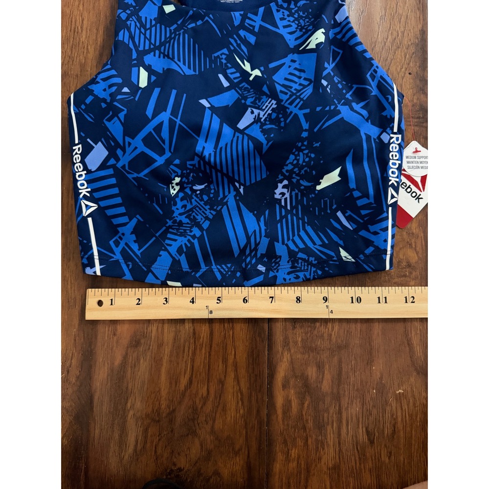 NWT Reebok Play On Crop Tank Bra XS Medieval Blue Medium Support Sports Bra - Picture 2 of 5